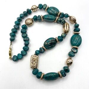Vintage Acrylic Chunky Green & Gold Necklace